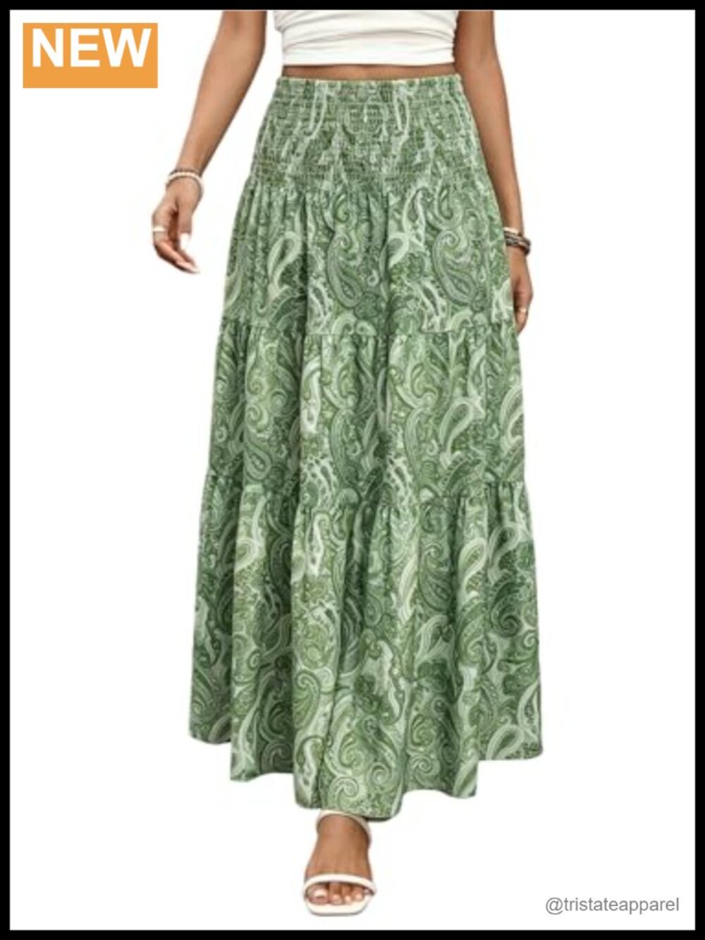 Women's Boho Maxi Skirt Smocked Tiered Flowy Ruffle Beach Skirt